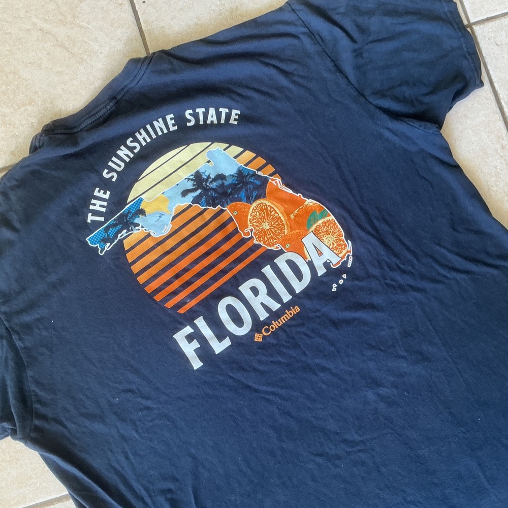 Columbia PFG Florida T-Shirt Mens XXL Navy Blue Excellent Sunshine State Graphic - Picture 5 of 6